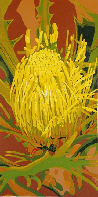 Golden Dryandra (lino 56 x 28cm(